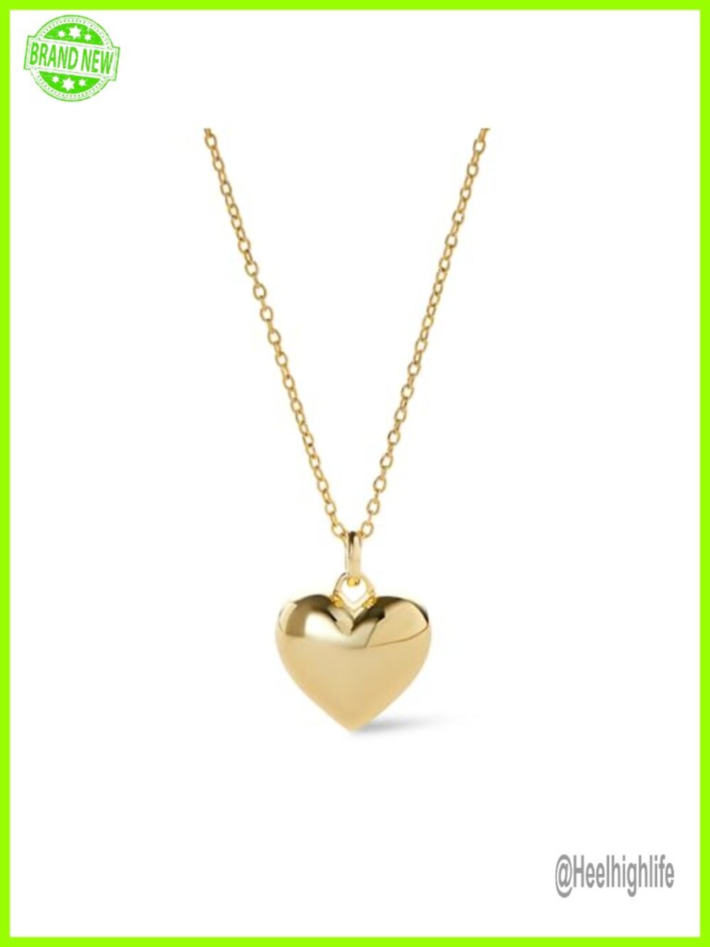 14K Gold Plated Puffed Heart Pendant Necklace Water Resistant